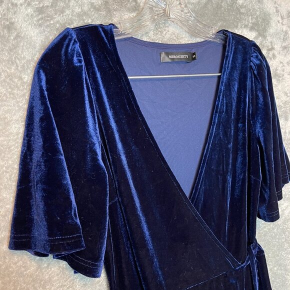 Women Dark Romantic Whimsigoth Dark Blue Velvet Flutter Sleeve Maxi Wrap Dress S - Picture 3 of 11
